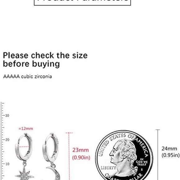 Hypoallergenic Mini Hoops with Asymmetrical Moon & Star - Elegant Silver Jewelry - Picture 5 of 6